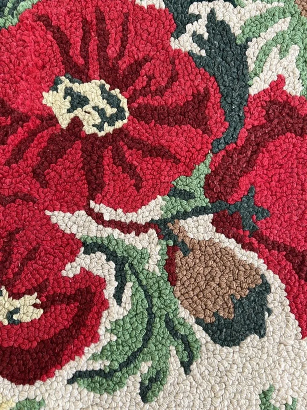 Vintage Handmade Punch Needle Poppy Rug Primitive Country Textile Wall Hanging